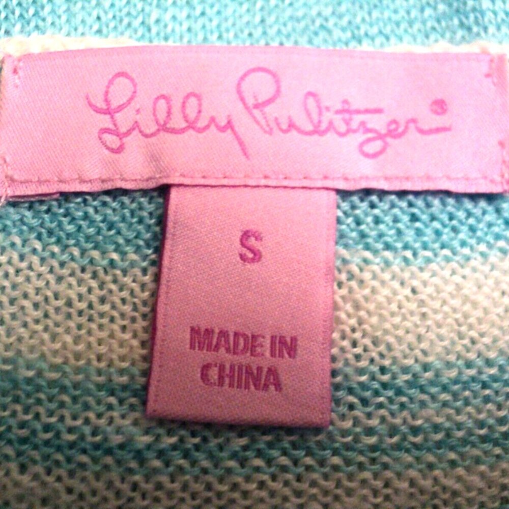 Lilly Pulitzer Women's Size S-M Lightweight Sweater Linen Alana Teal, White - Picture 7 of 7